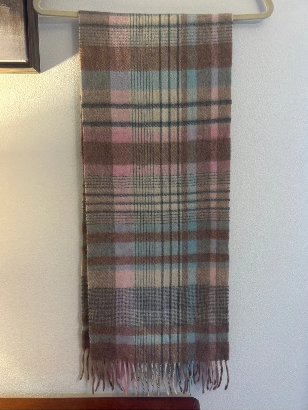Naturally Bloomingdale’s 100% Cashmere Plaid Fringe Scarf Made in Germany